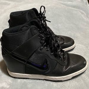 Nike Dunk Sky Hightop Wedge Sneakers Black Leather Women Size 6 US